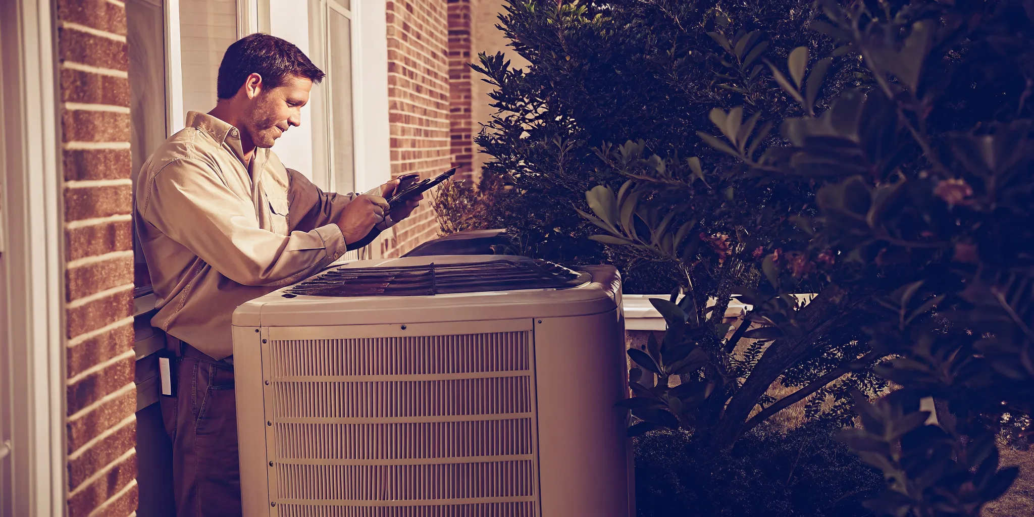 Technician safely inspecting a condenser during emergency AC repair in DFW