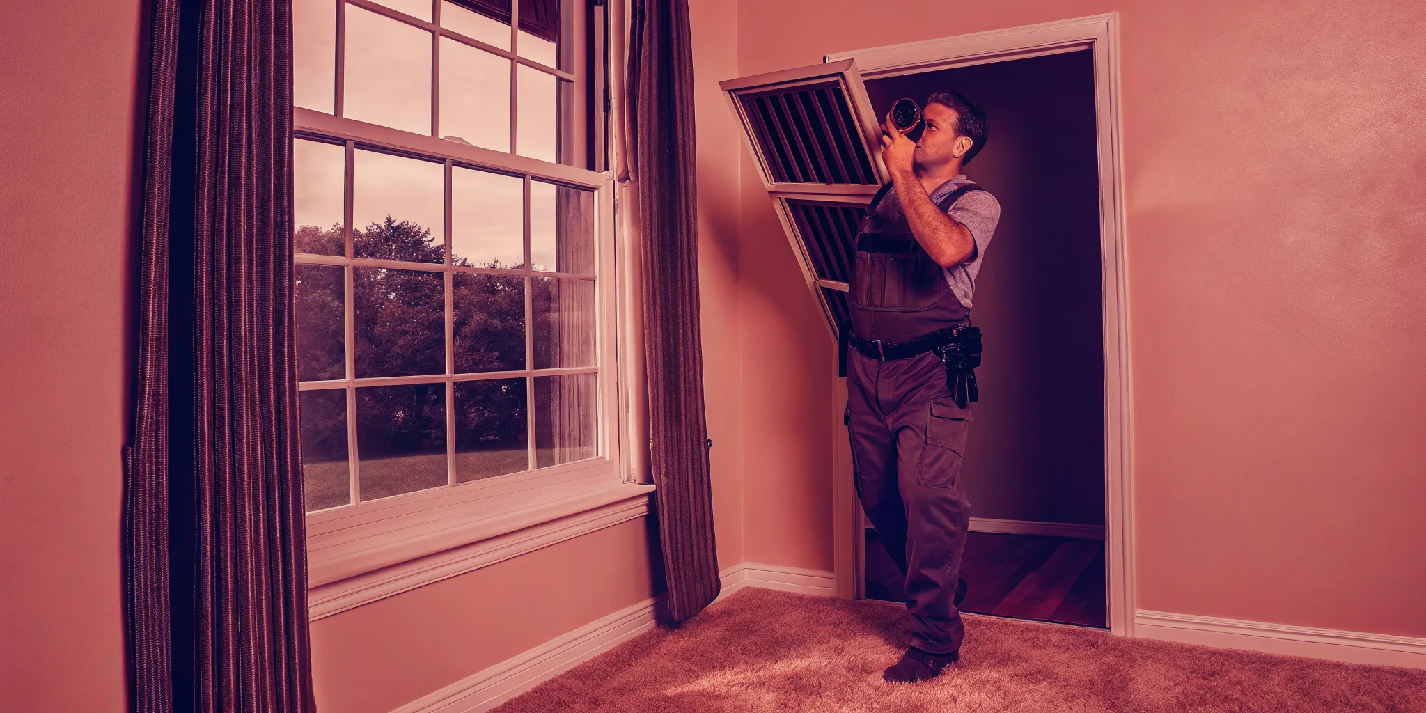 HVAC technician checking an air filter while troubleshooting an AC running but not cooling