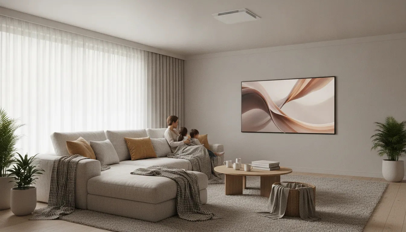 Comfortable family living room with even indoor airflow and natural light