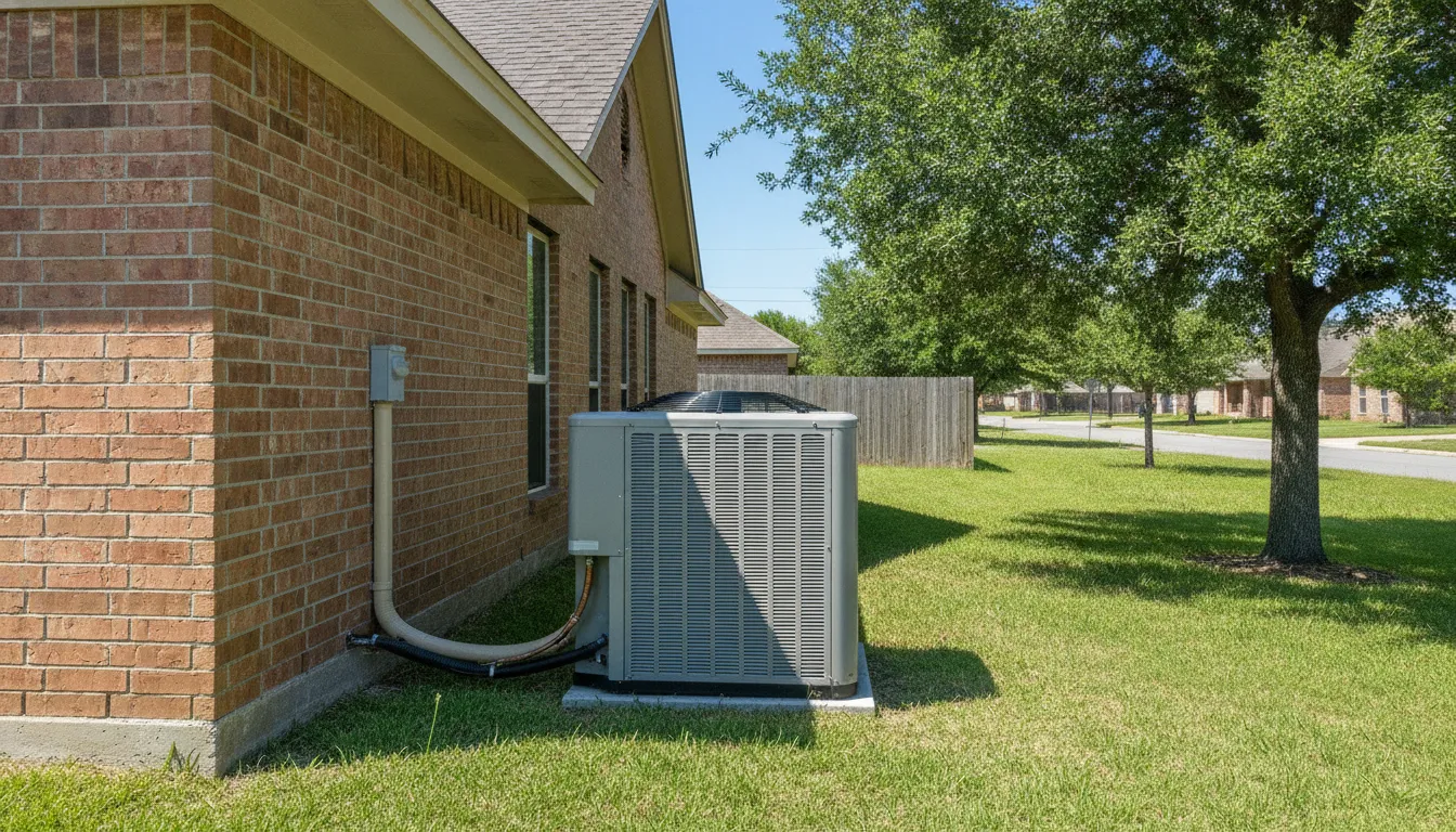 Modern AC condenser unit installed beside a Texas home