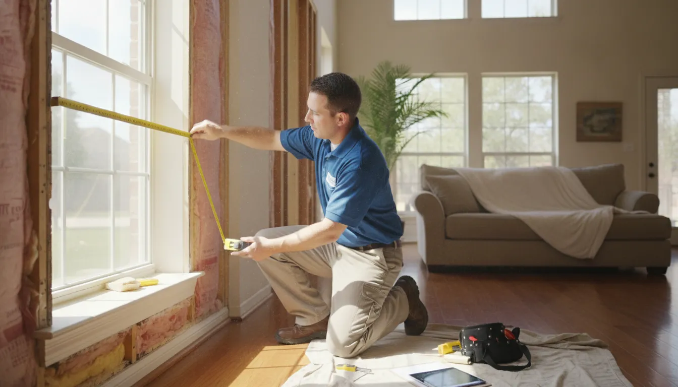 HVAC technician measuring a home during a Manual J load calculation in Texas