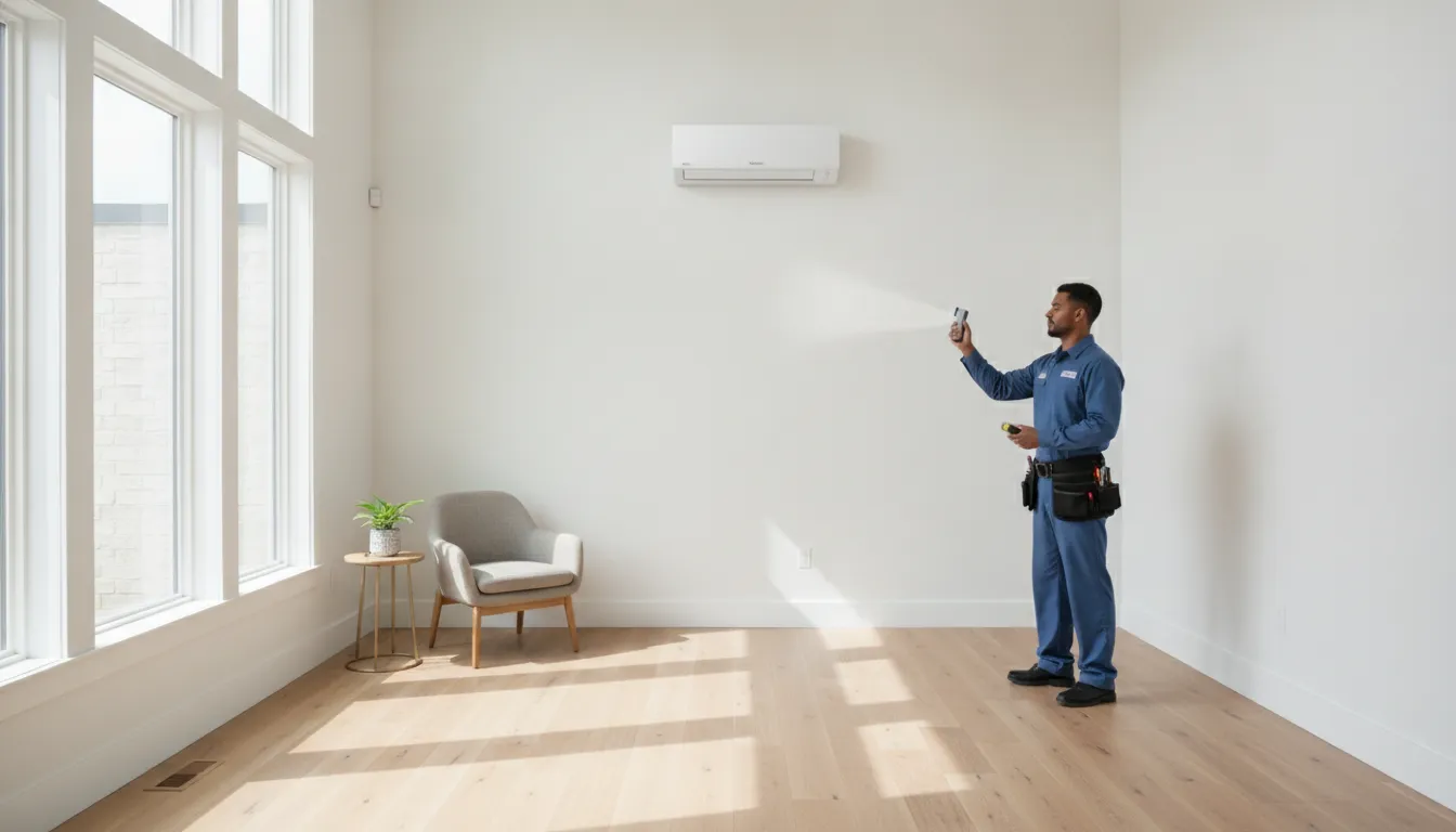 Wall-mounted ductless mini-split air handler in a DFW home addition