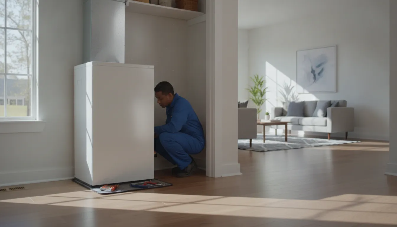HVAC technician inspecting an outdoor air conditioning unit