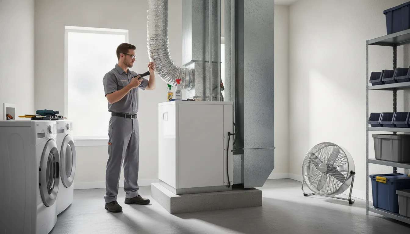 HVAC technician inspecting ductwork in a DFW home