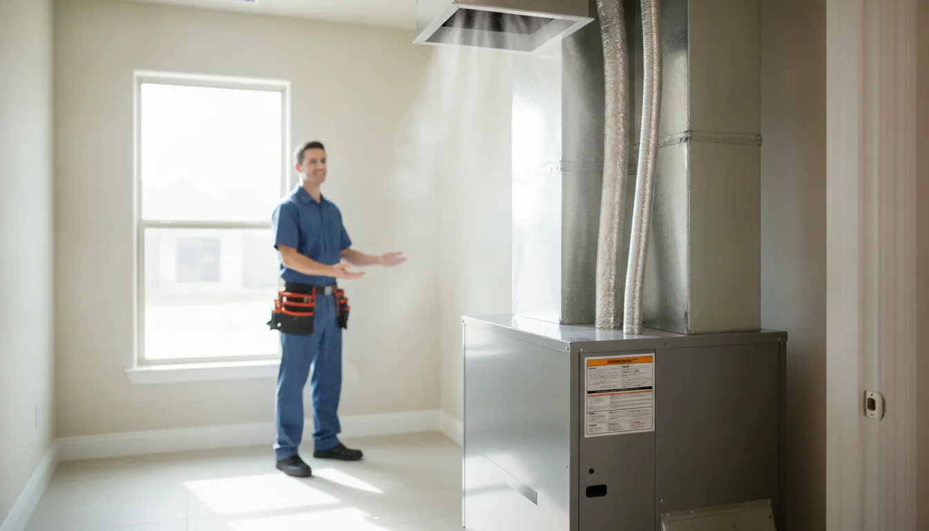 Technician servicing an indoor air handler