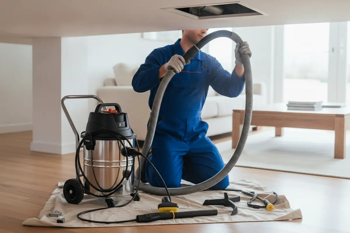 Professional equipment prepared for residential duct cleaning