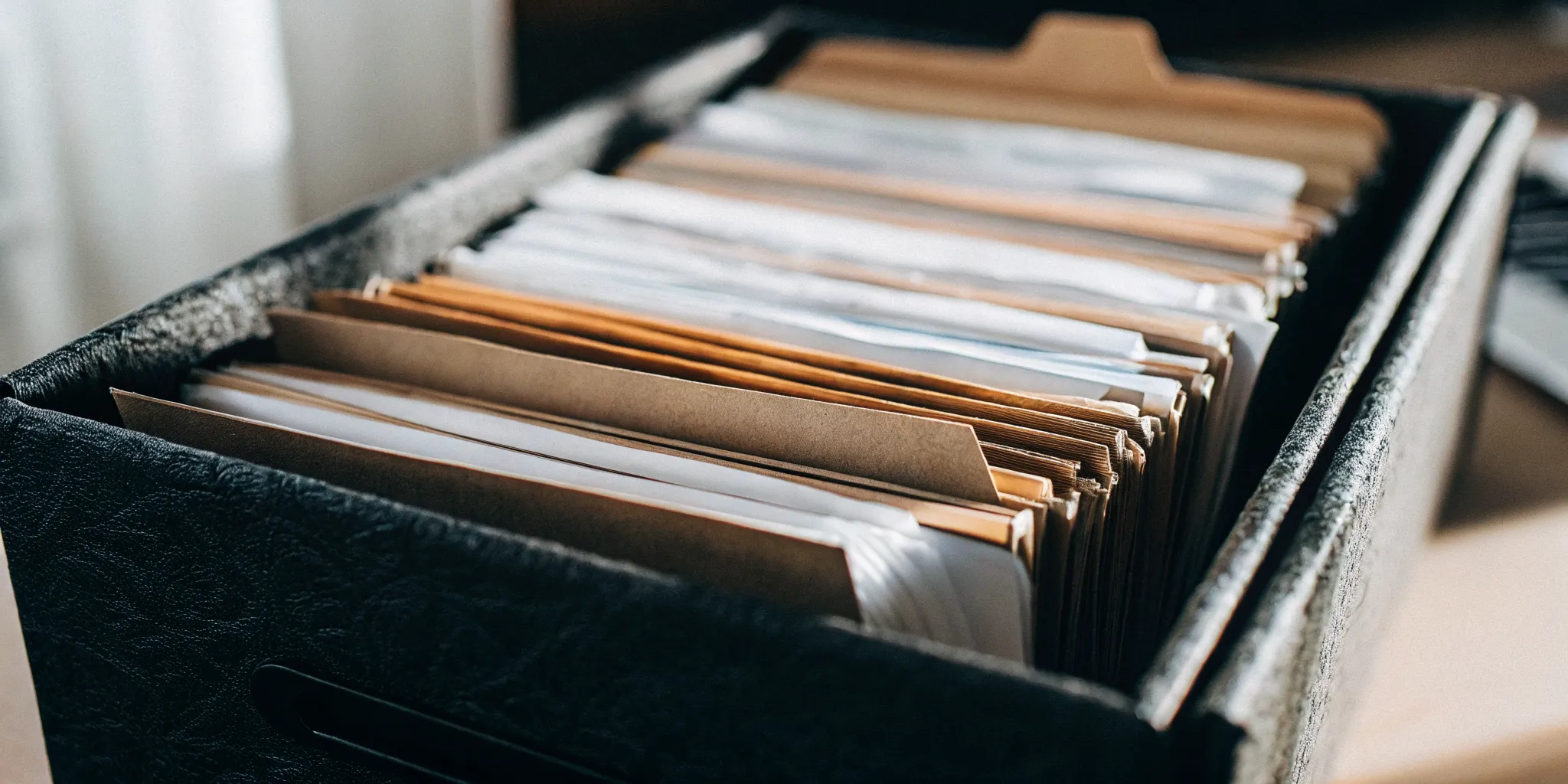 An organized physical folder of loan files prepared for a mortgage shopping checklist