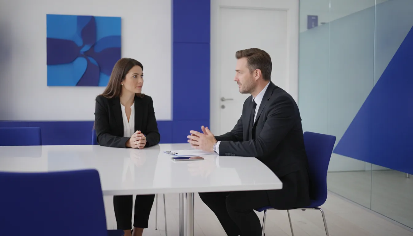 Borrower and loan officer discussing a clear mortgage application handoff