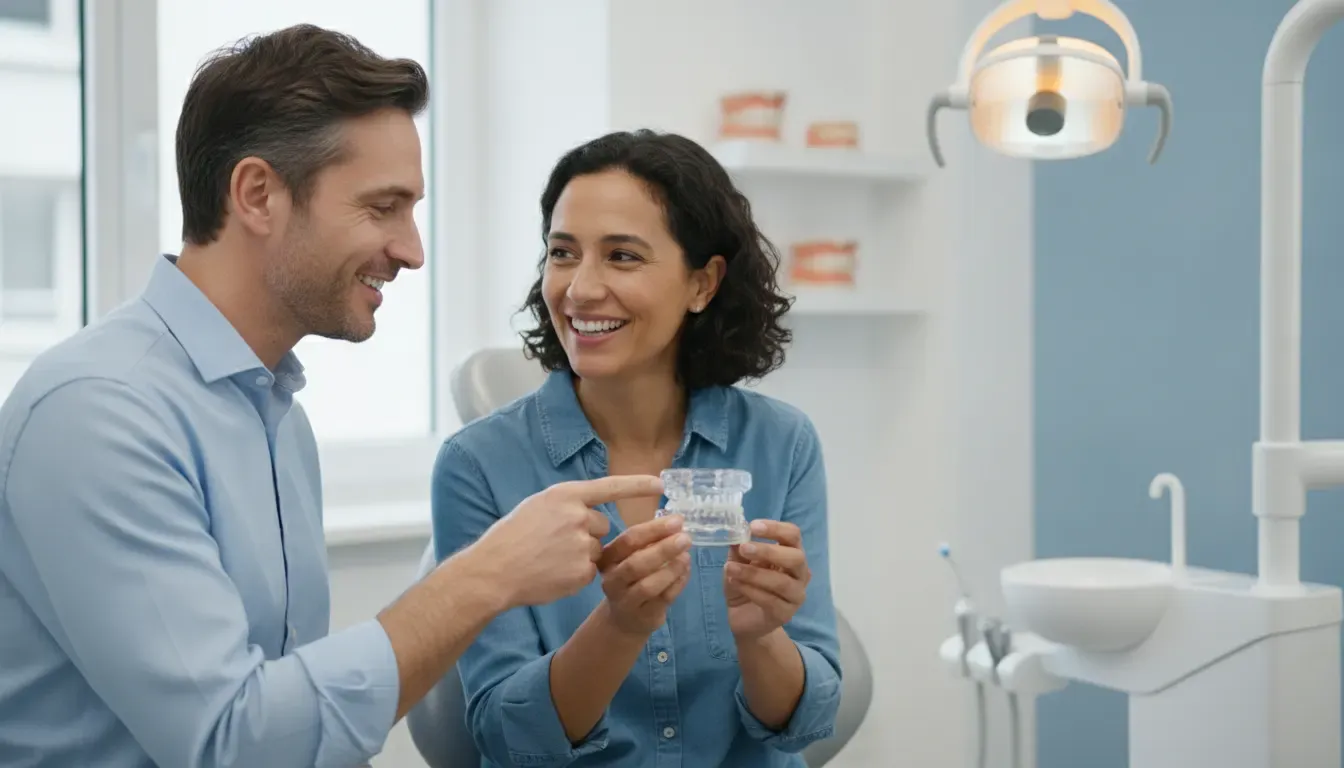Patient discussing clear aligner treatment with an orthodontist