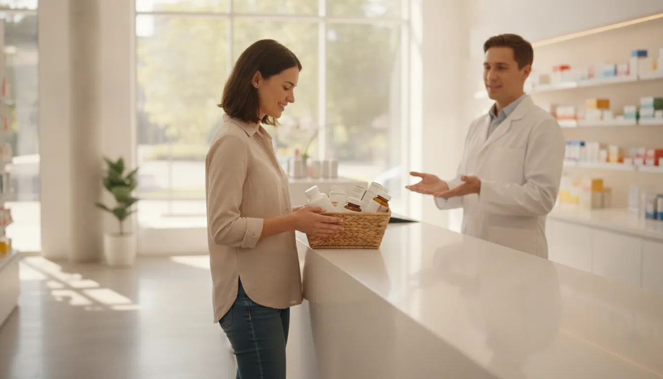Over-the-counter nasal spray and allergy eye drops in a pharmacy setting