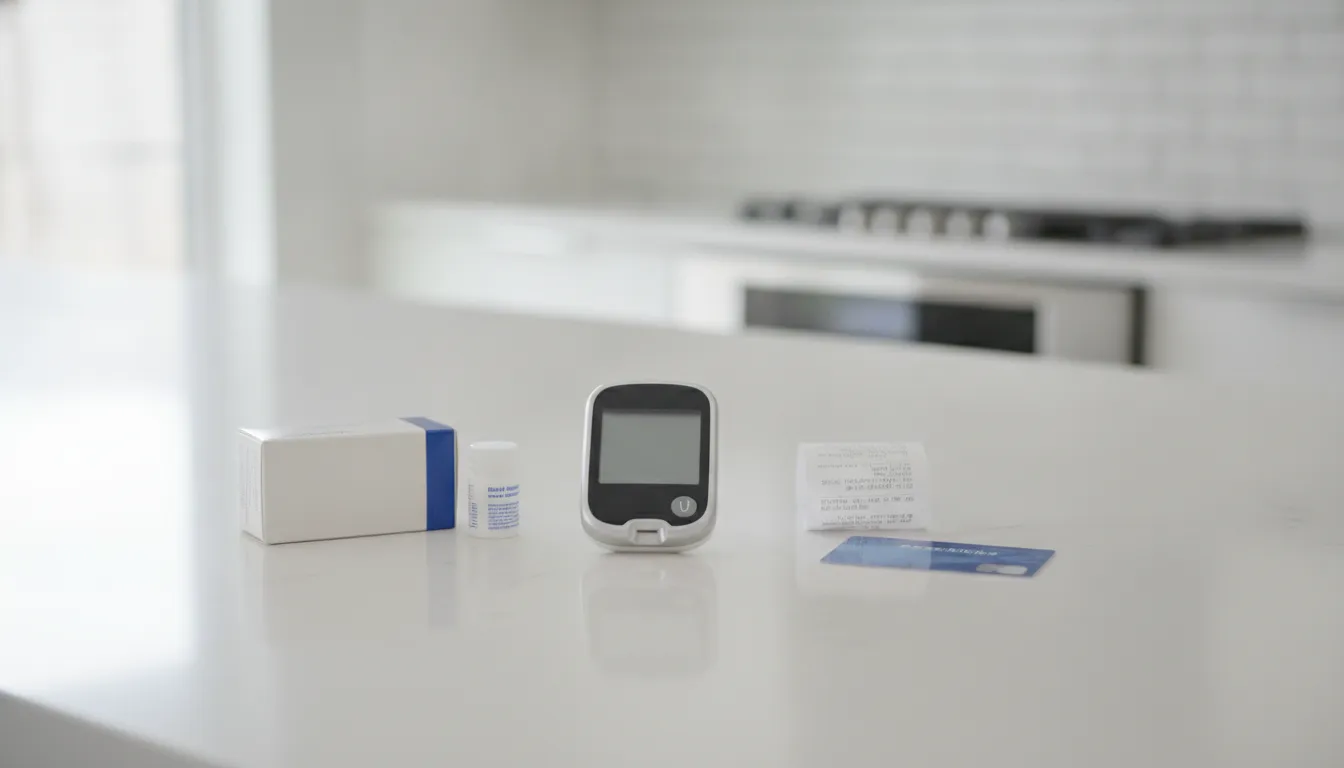 Blood glucose monitor FSA eligible supplies with strips, lancets, and receipt