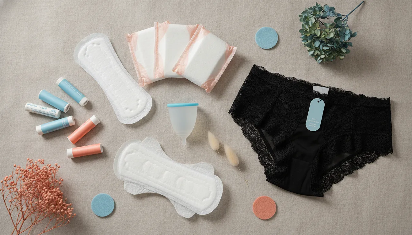 FSA eligible menstrual products including pads tampons and a menstrual cup