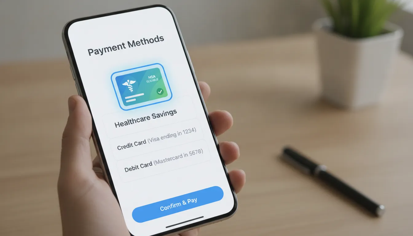 A mobile interface illustrating how to link an FSA or HSA card to an online shopping account