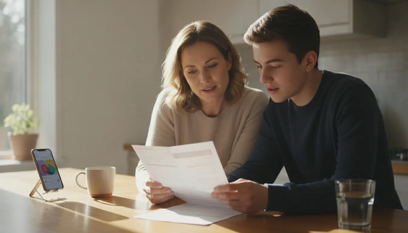 A parent and teenager working through an orthodontic payment plan together at home