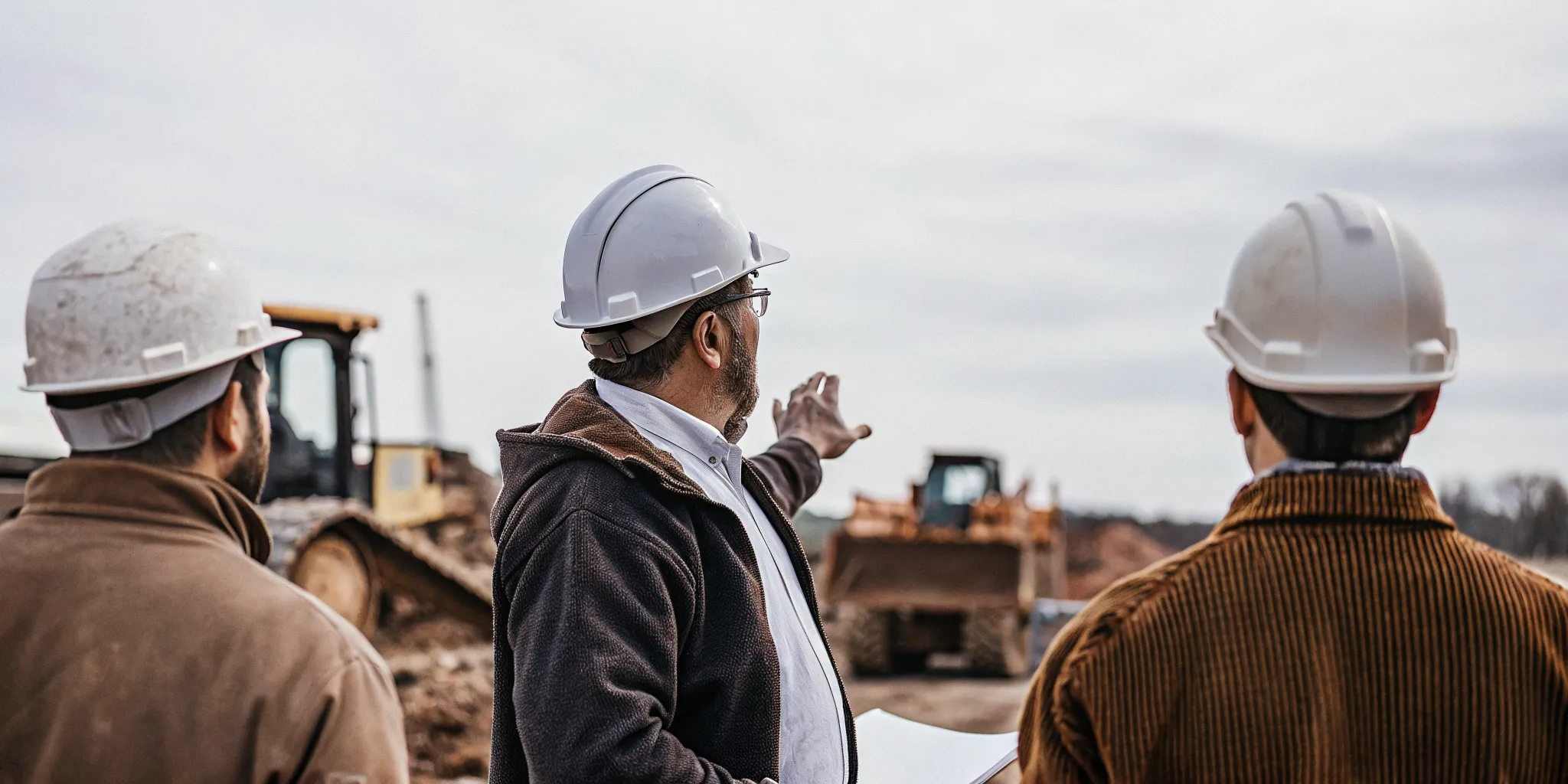 Safety director reviewing license renewal documents at a construction site office