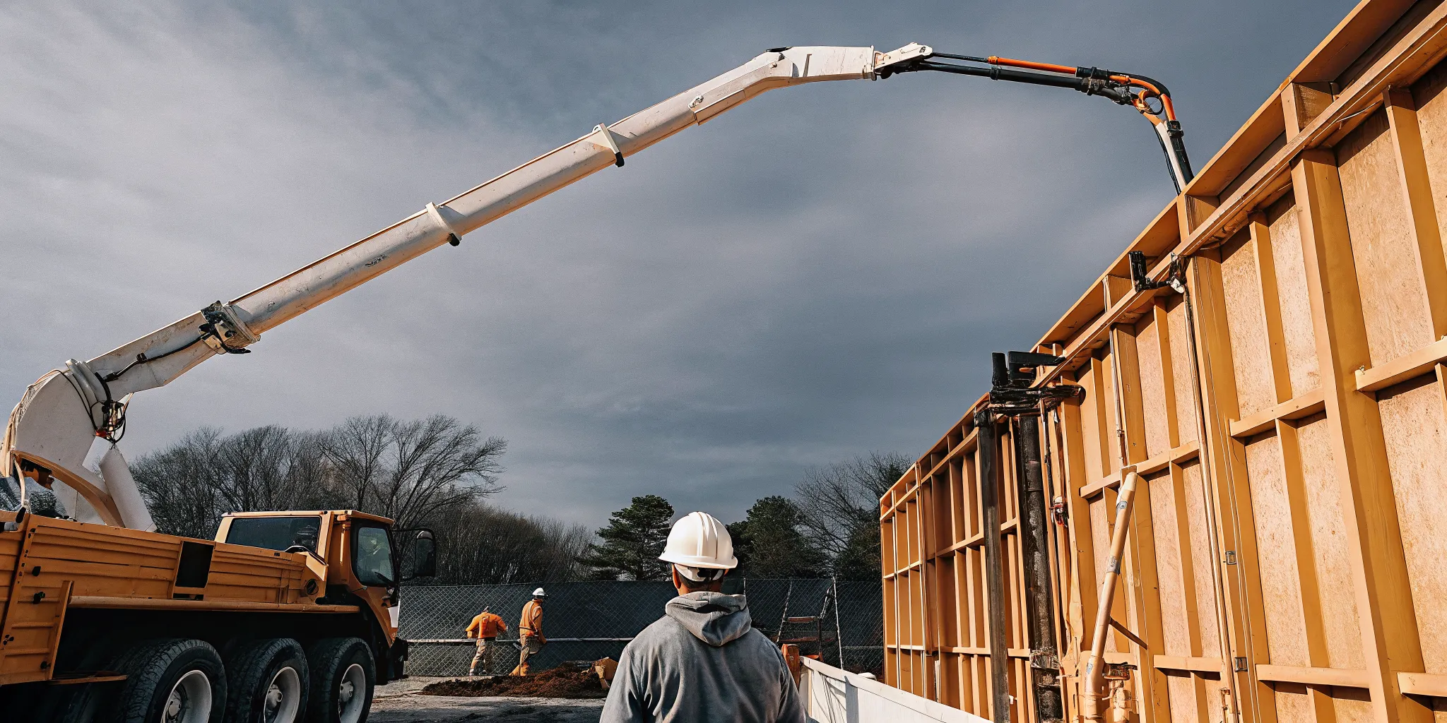 Concrete pump operator inspecting equipment while preparing for Massachusetts 4D hoisting license work