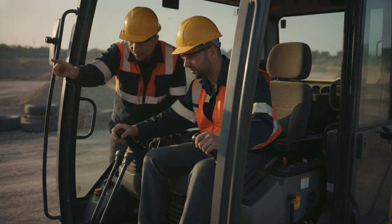 Construction operator working safely with heavy equipment