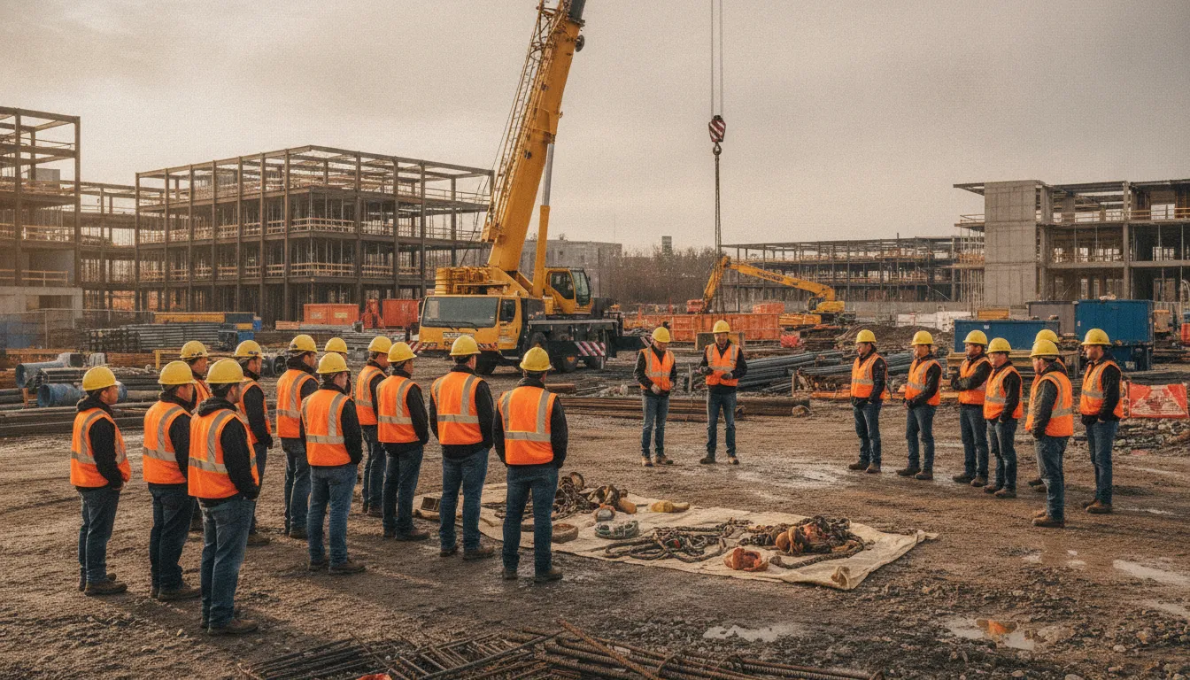 Construction supervisor reviewing safety procedures with a hoisting operator