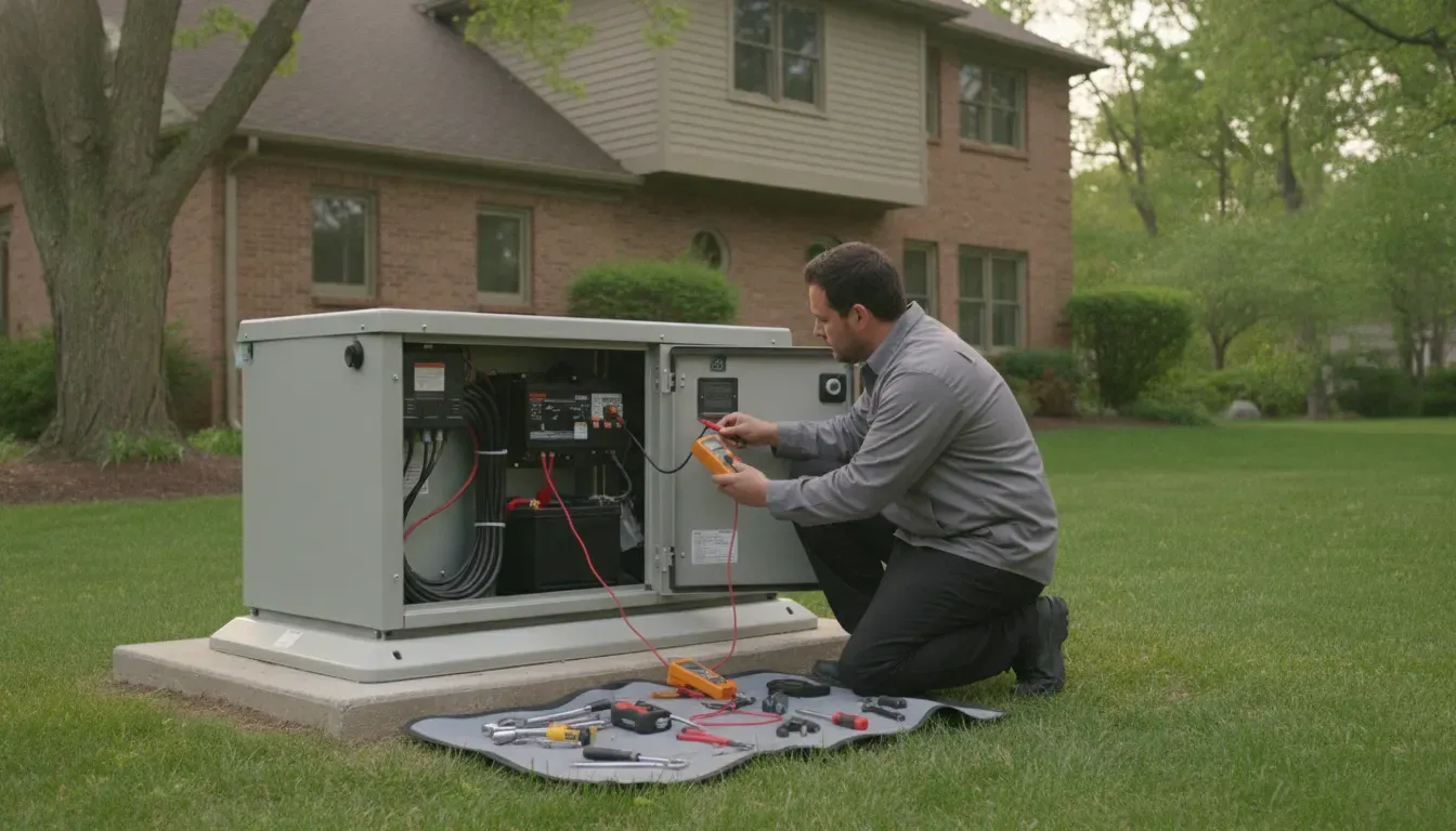 Technician performing a generator maintenance checkup in Barrington IL