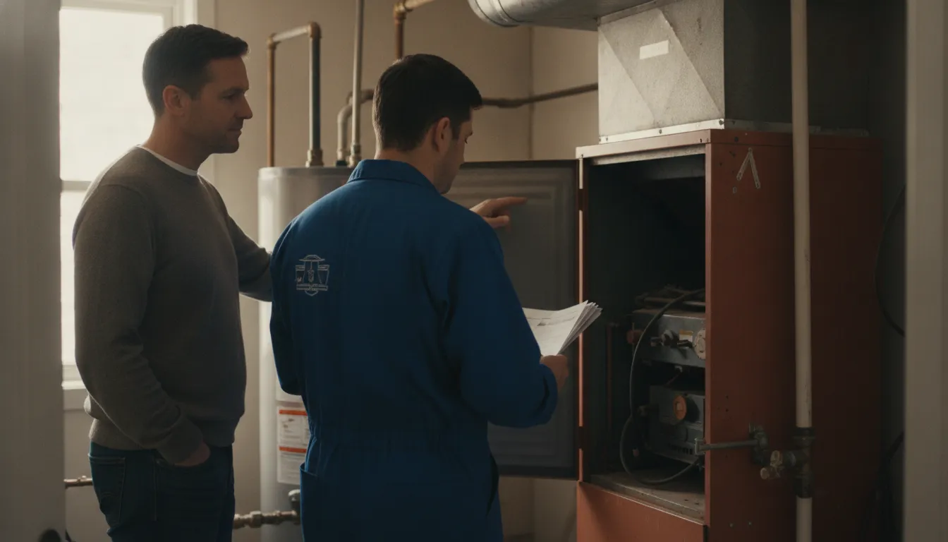 Homeowner discussing furnace replacement in Barrington