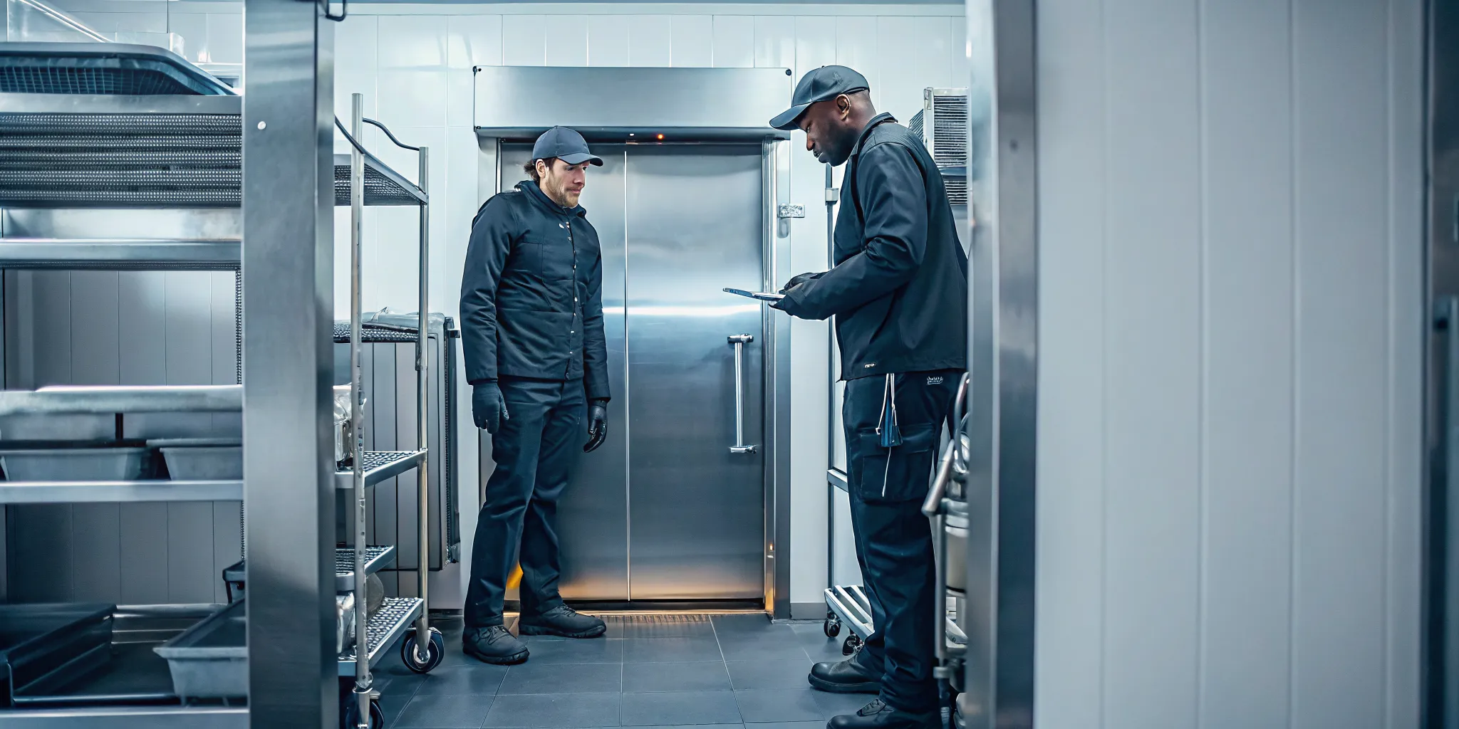 Commercial freezer repair near me technician checking refrigeration equipment