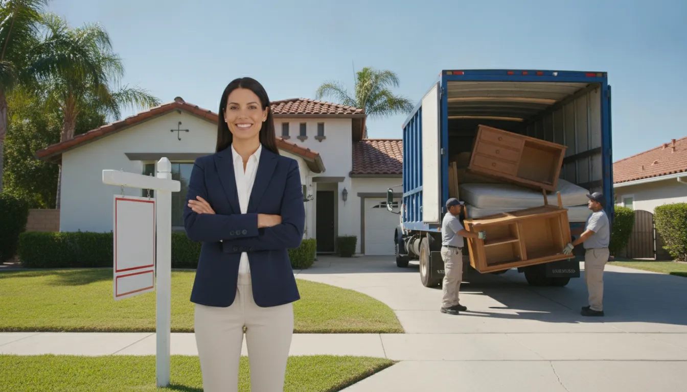 Real estate agent preparing a California home listing with junk removal service