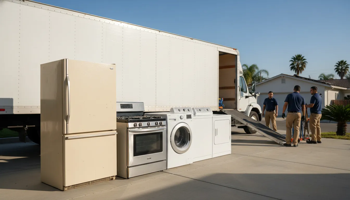 Old refrigerator washer dryer and oven ready for appliance removal in San Diego