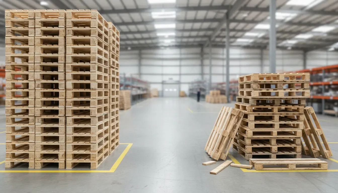 Reusable and damaged pallets separated for business pickup