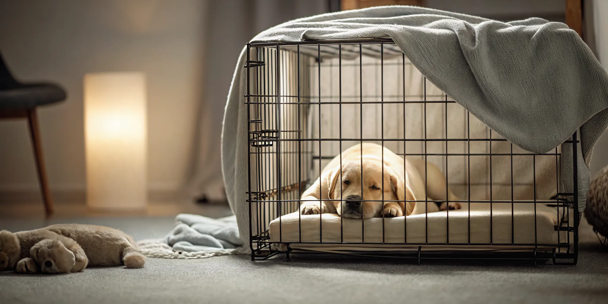 A dog sitting calmly beside its owner during a training session at home