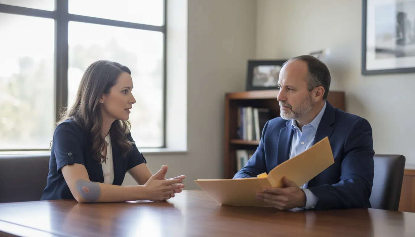 California car accident victim discussing an insurance claim with a personal injury attorney