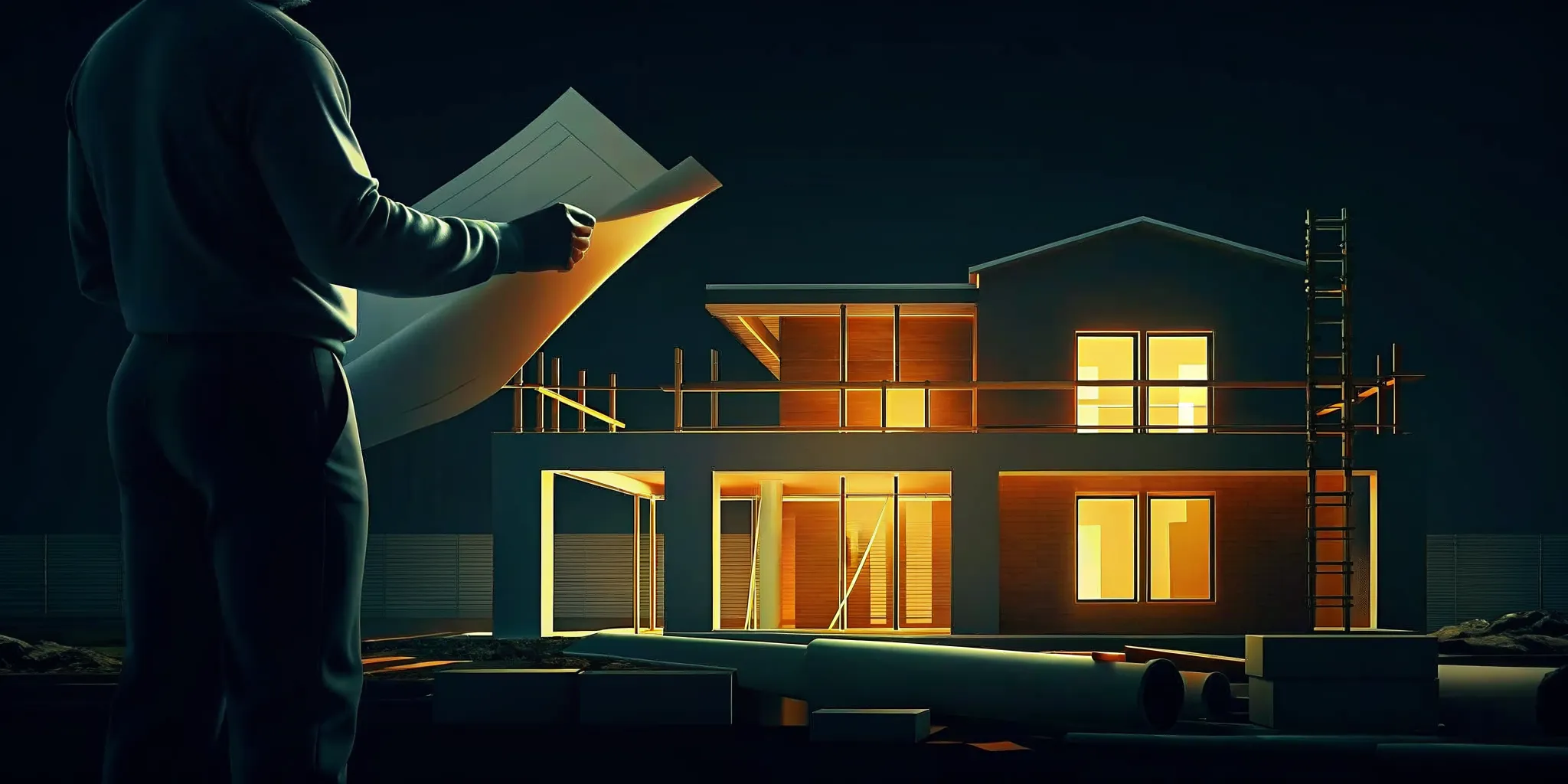 Real estate investor reviewing renovation plans and investment documents at a Phoenix construction site