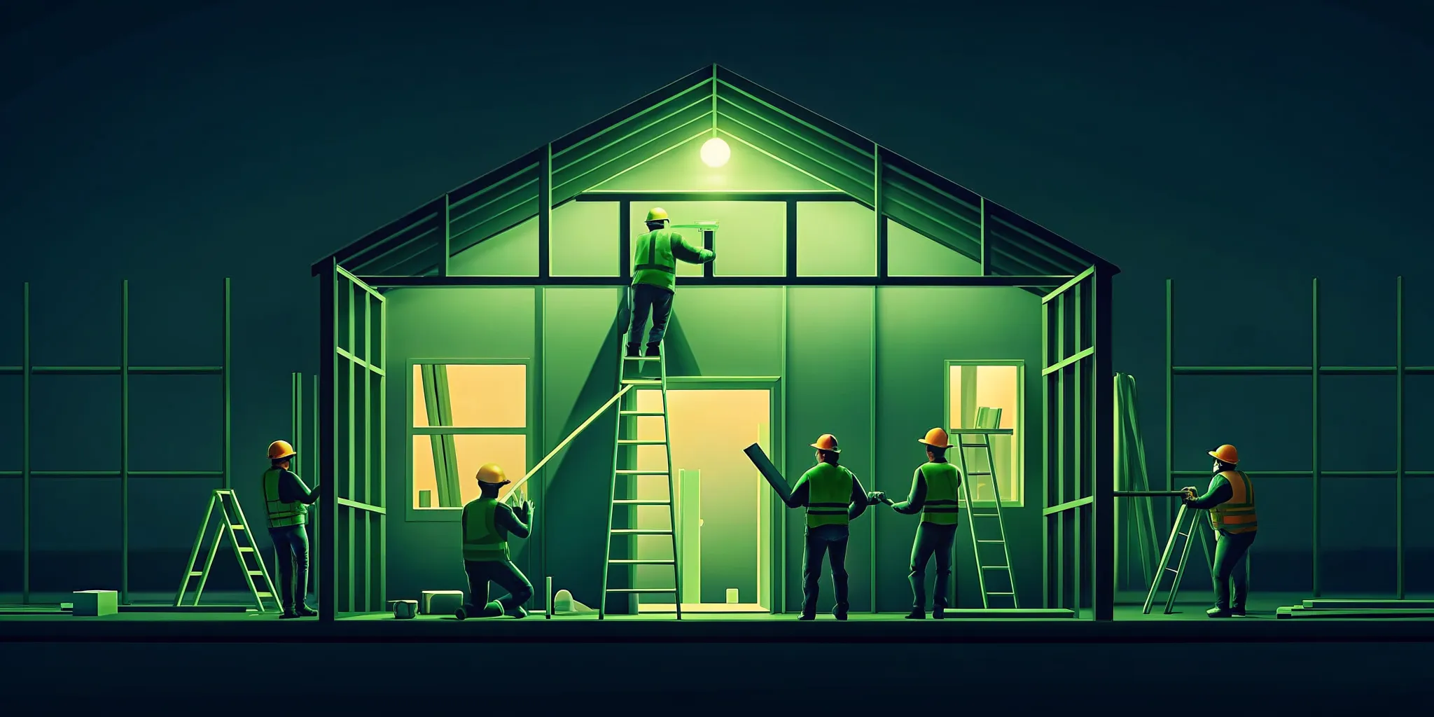 Construction crew working on a residential home renovation