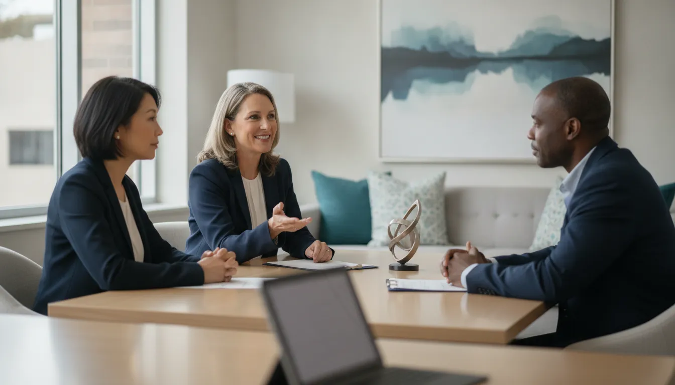 Advisor explaining IUL caps and participation rates to a pre-retiree couple