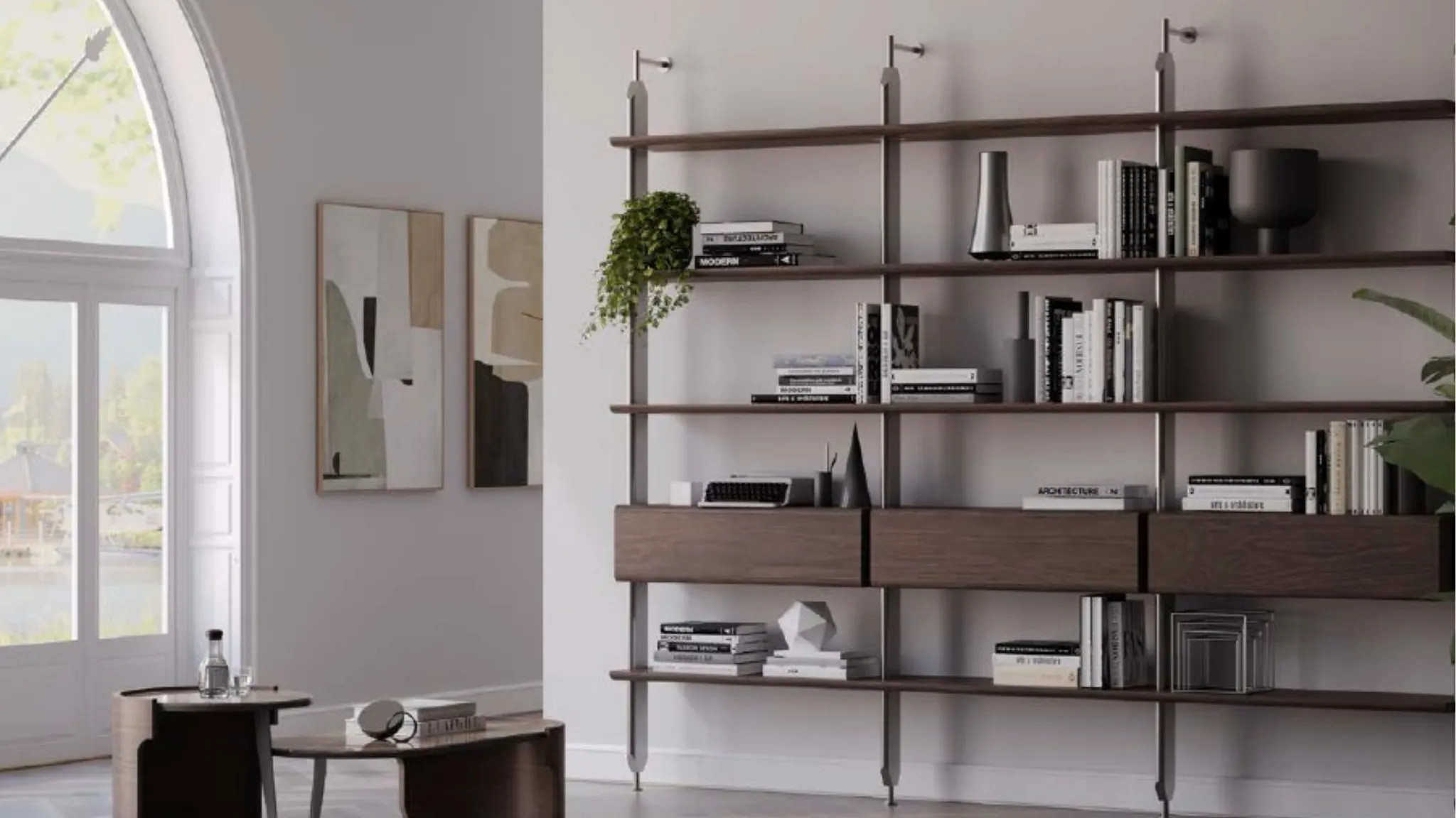 European shelving inspiration for discreet spa bathroom storage with open display and concealed cabinets
