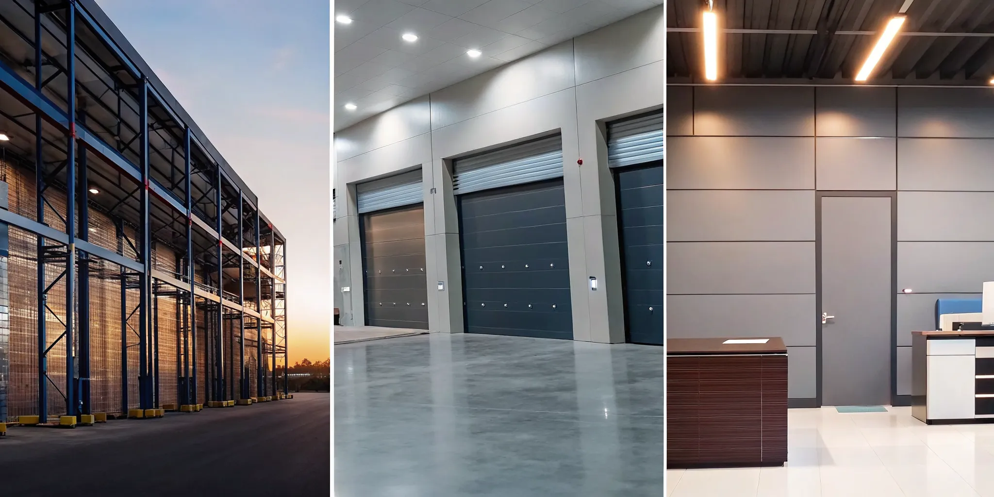Interior of a modern flex industrial unit with warehouse and office areas