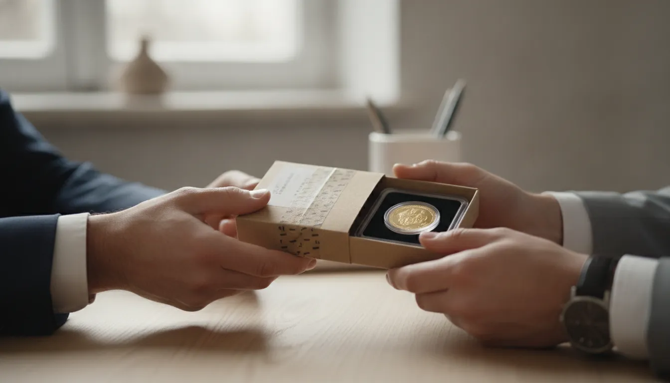 Buyer receiving a documented gold bullion coin shipment