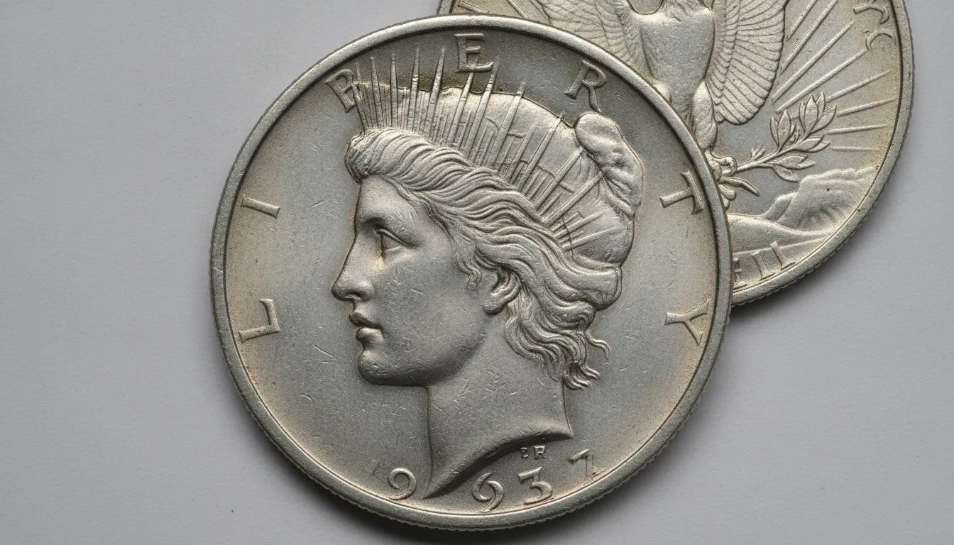 Peace Silver Dollar coin showing Lady Liberty profile and reverse eagle design