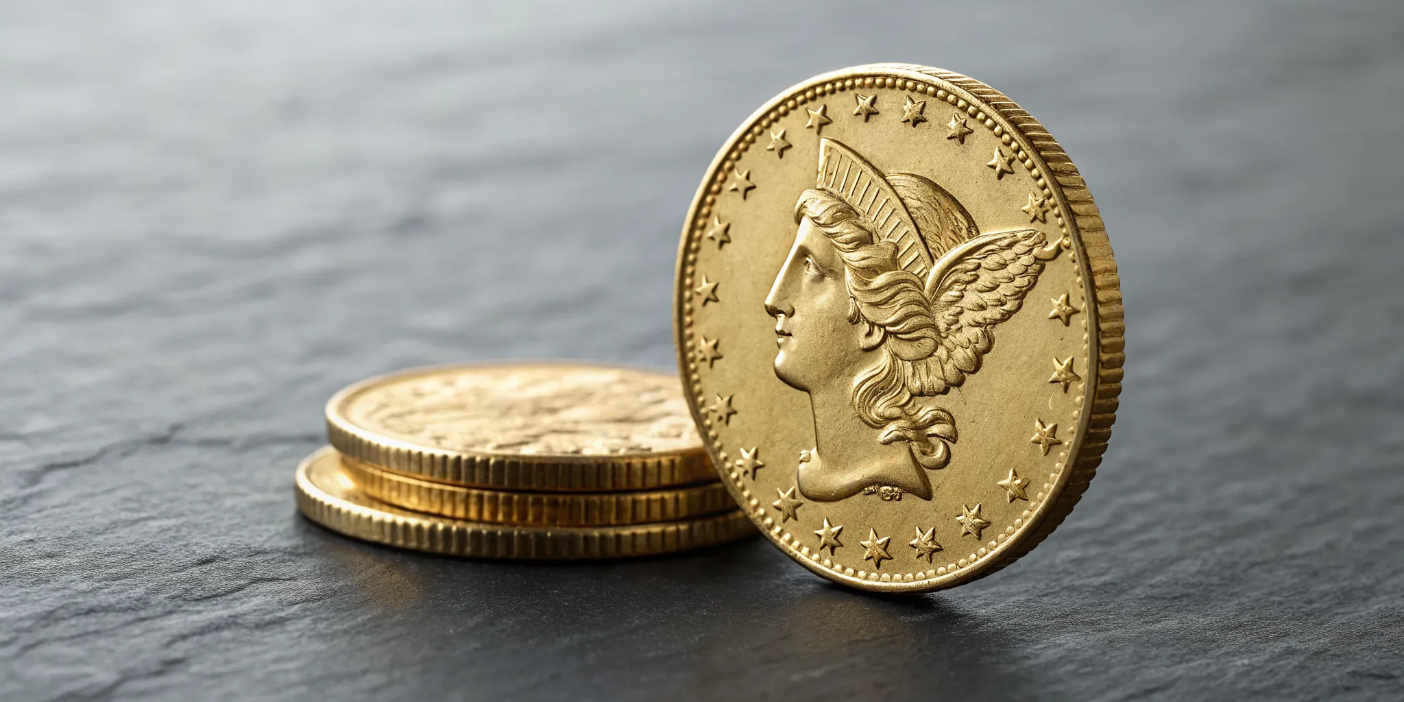 A close-up of the $5 Liberty Head gold coin's classic design.