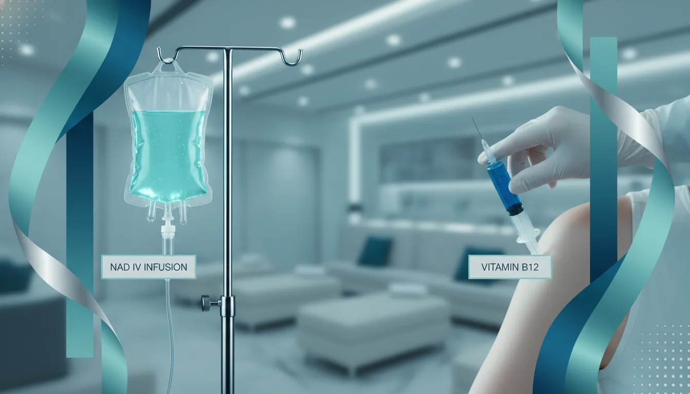 NAD therapy IV infusion and B12 injection options in a premium wellness clinic