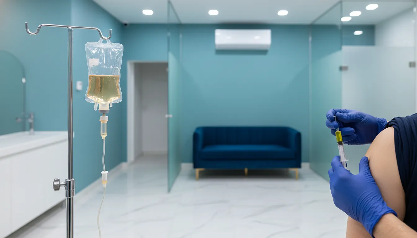 NAD therapy IV infusion and B12 injection options in a premium wellness clinic