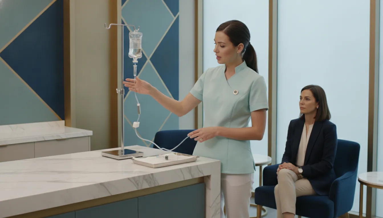 Provider explaining IV therapy vs IM injections Richmond TX