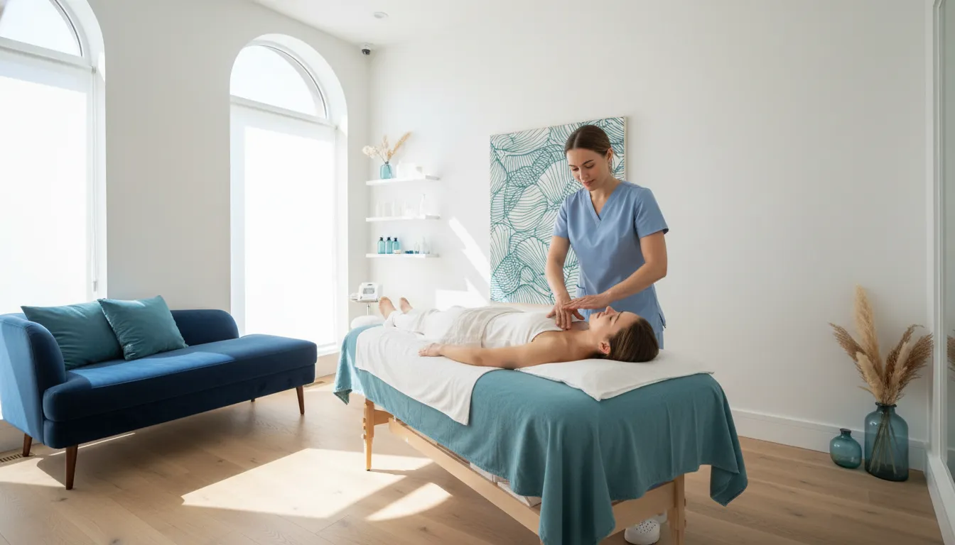 Provider discussing a personalized lymphatic drainage massage schedule with a client