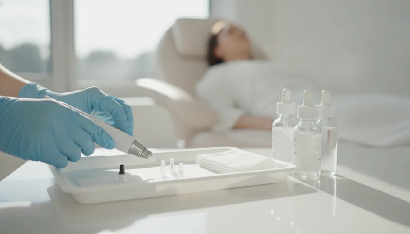 Clinician preparing a microneedling treatment in a medical spa