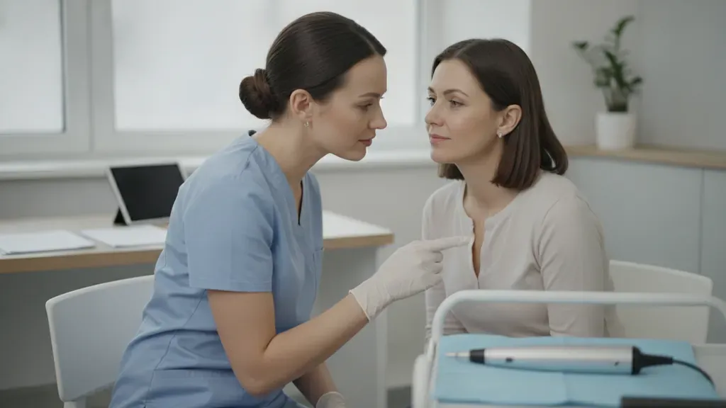 Provider reviewing microneedling recovery and aftercare questions with a patient