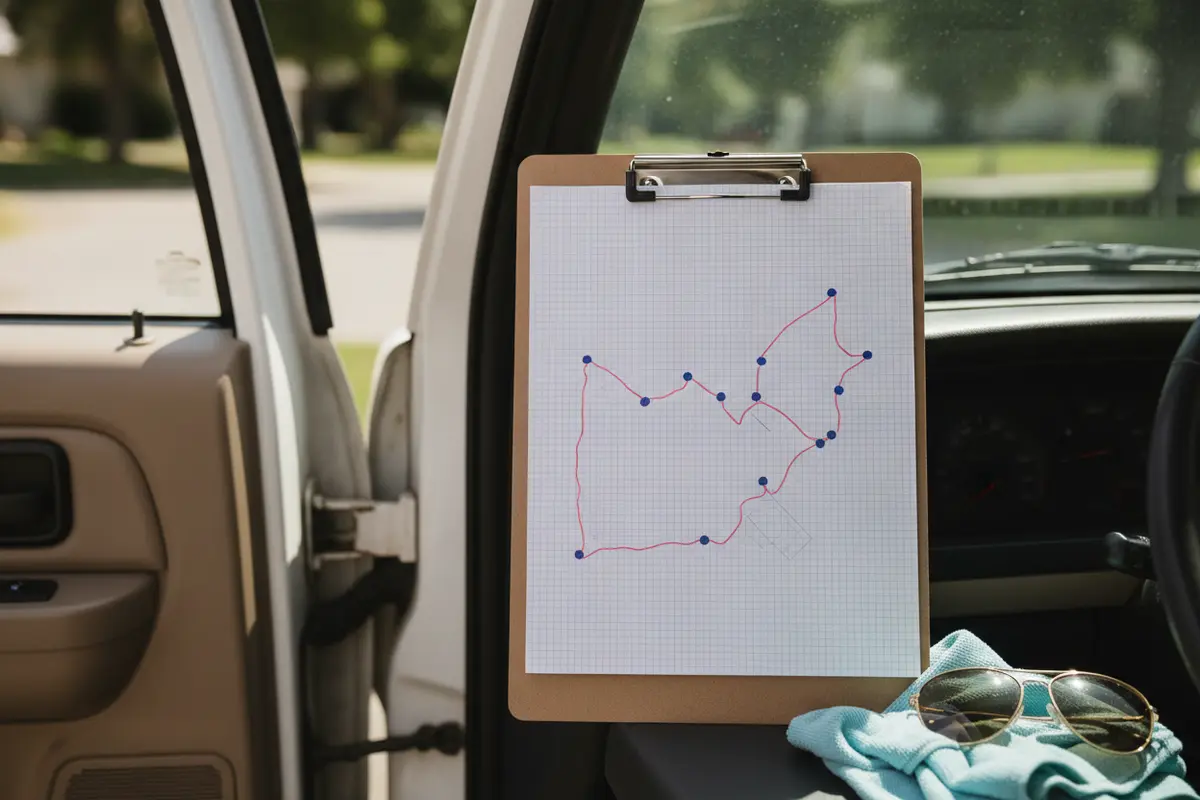 A route planner organizes several nearby pet waste cleanup visits