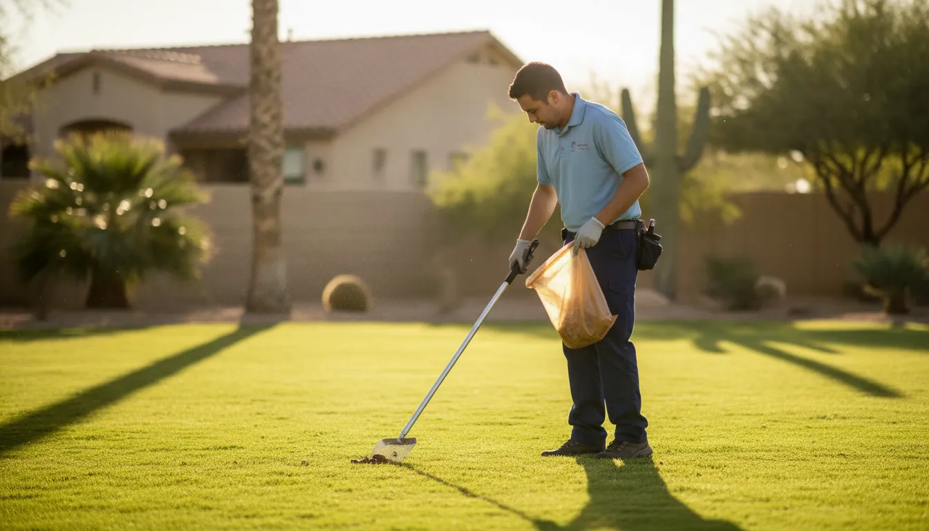 Professional dog poop cleanup service in an Oro Valley Arizona yard