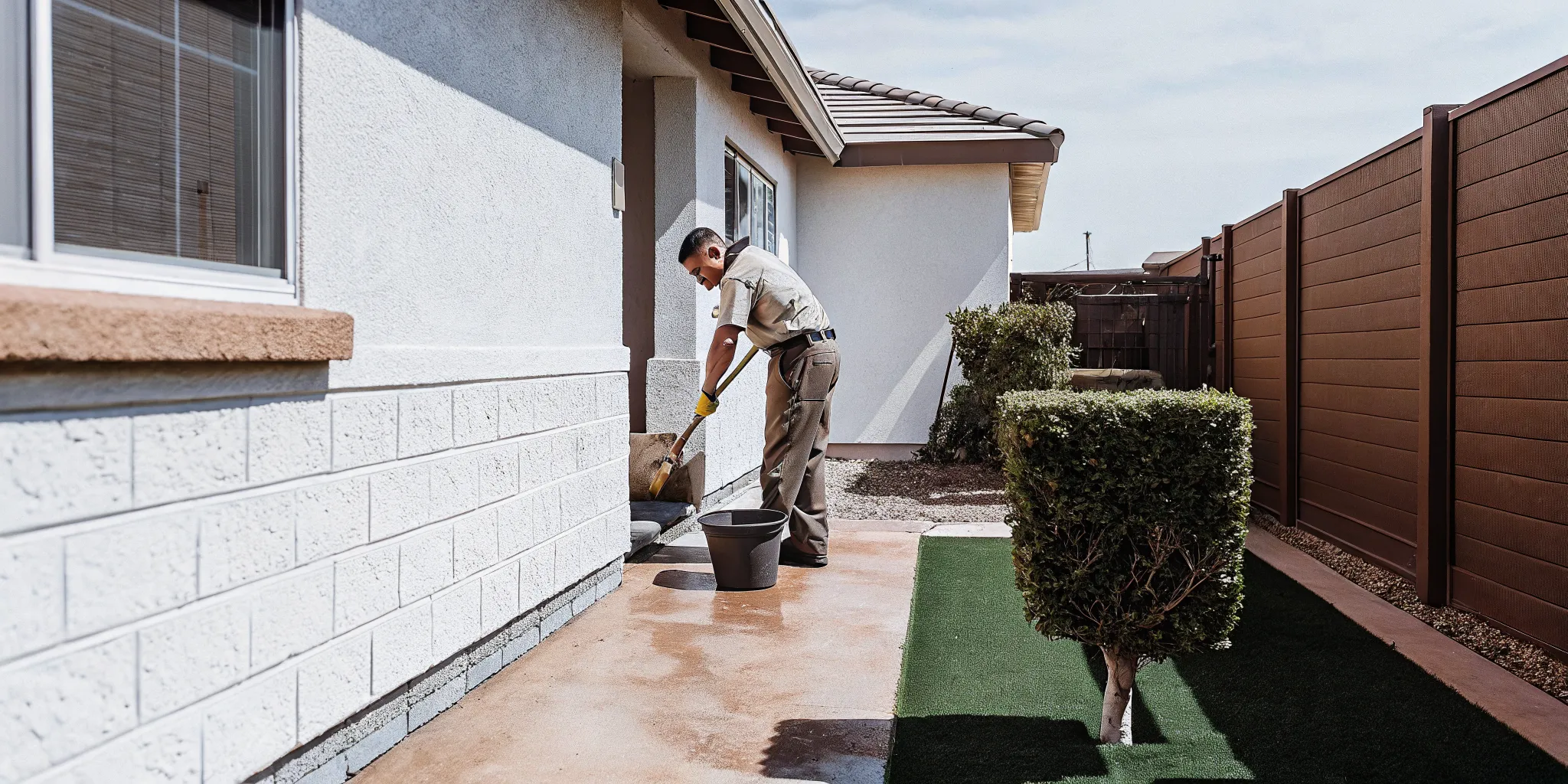 A1 Pet Maintenance technician cleaning a Henderson yard