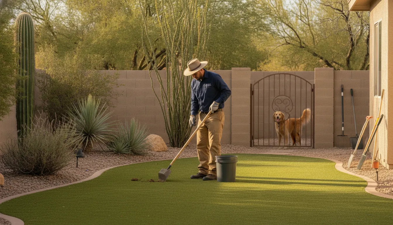 Bright professional pet waste cleanup in an Oro Valley residential yard