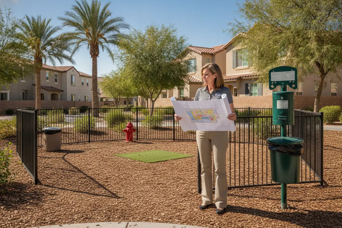HOA dog waste vendor service map showing common areas and pickup locations in Las Vegas