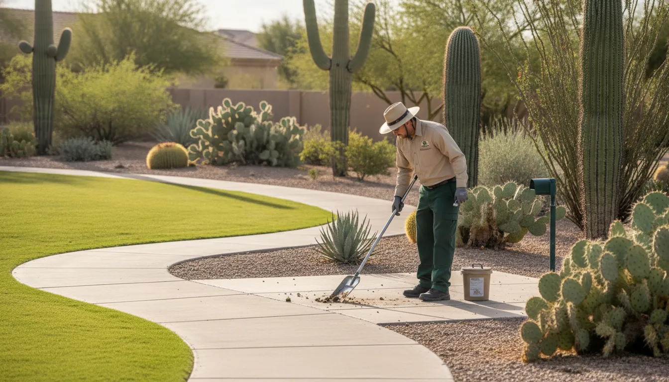 Tucson HOA technician maintaining a clean community pet relief area